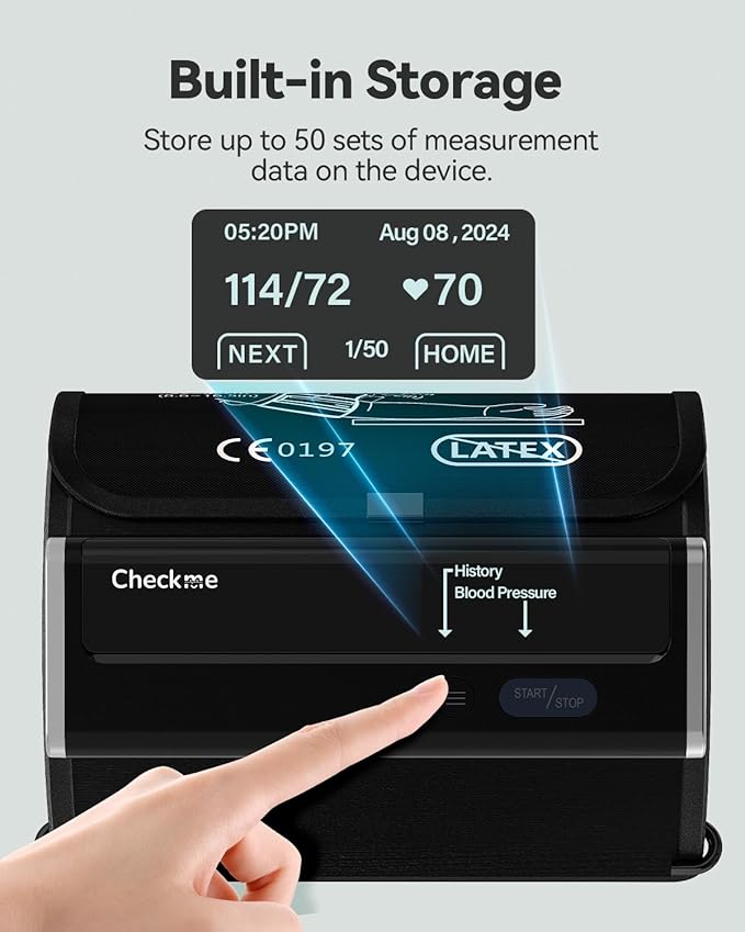 Checkme BP2A Blood Pressure Monitor for Home Use Upper Arm - Bluetooth BP Machine Cuff, Accurate Digital Readings in 30 Seconds, Unlimited Data Stored in App for iOS & Android, FSA/HSA Eligible