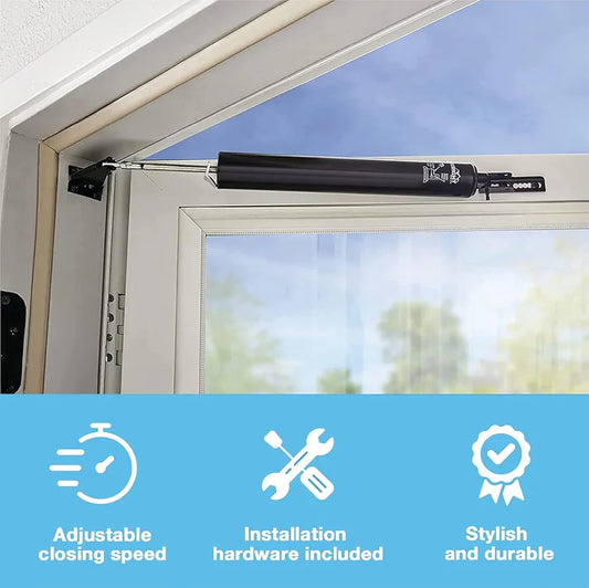 Heavy-Duty Pneumatic Storm Door Closer with Hold-Open – Black - Yalz Store