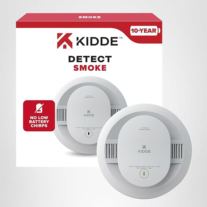 Kidde Smoke Detector, 10-Year Battery Powered, LED Warning Light Indicators, 2 Pack