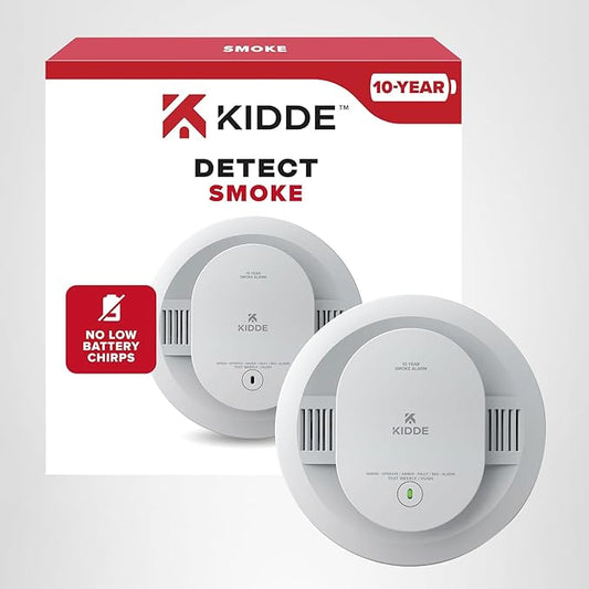 Kidde Smoke Detector, 10-Year Battery Powered, LED Warning Light Indicators, 2 Pack