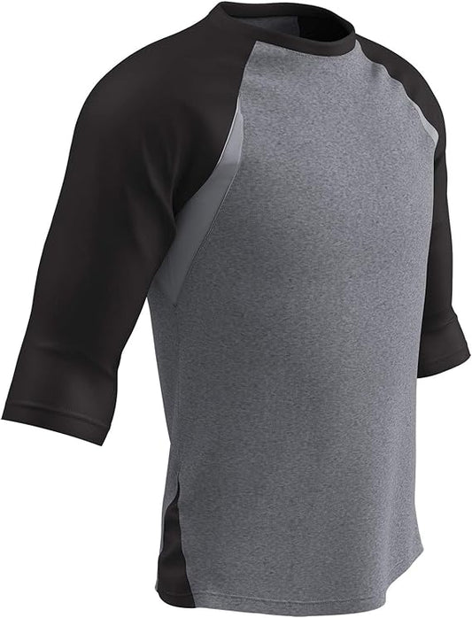 CHAMPRO Extra Innings 3/4 Sleeve Polyester Baseball Shirt, Youth X-Large, Grey, Black Sleeve