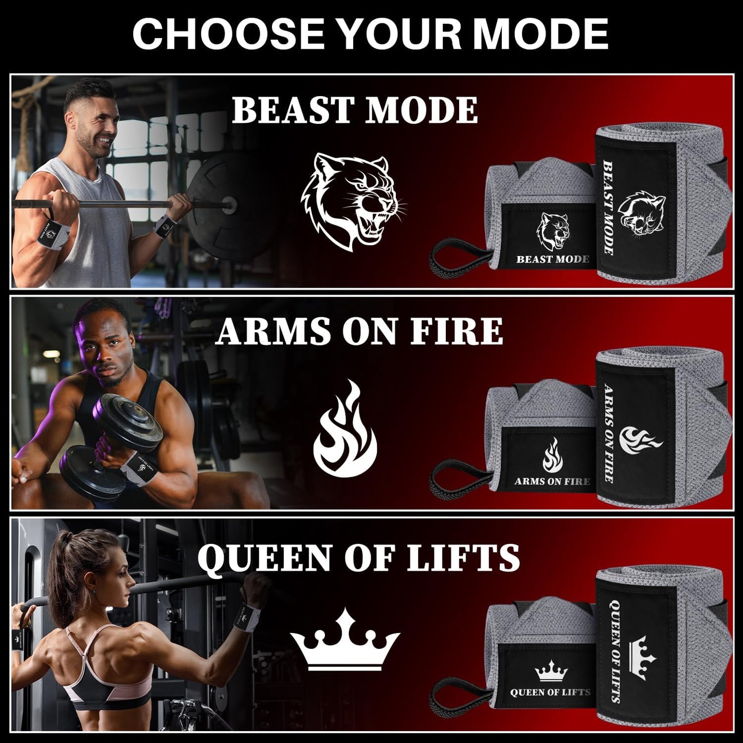 TECEUM Weightlifting Wrist Wraps with Thumb Loop â€“ Gray â€“ Queen of Lifts â€“ 18 inch â€“ Heavy-Duty Workout Wrist Support & Protection â€“ Ideal for Powerlifting, Strength Training, Bodybuilding