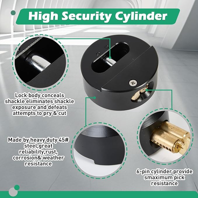 Pomunty Van Door Locks Heavy Duty Puck Lock w/Hasp High Security Hidden Shackle Padlocks Solid Steel Lock Garage Shed Door Locks w/2Keys for Trailer Truck, Black, 1 Pack