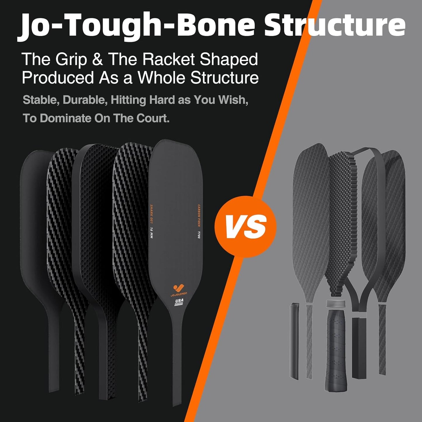 JOJOLEMON Pickleball Paddles, Hybrid Carbon Fiber & Kevlar Rackets with 16mm Polymer Honeycomb Core, Designed for Ultimate Spin & Precise Control - USAPA Approved