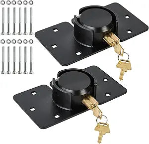 Pomunty Van Door Locks Heavy Duty Puck Lock w/Hasp High Security Hidden Shackle Padlocks Solid Steel Lock Garage Shed Door Locks w/2Keys for Trailer Truck, Black, 1 Pack