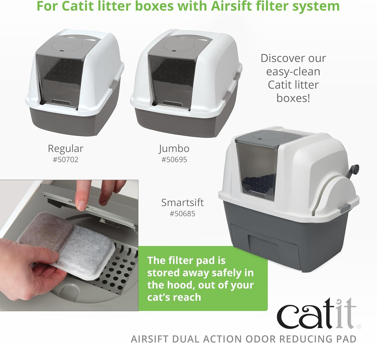 Catit Airsift Dual Action Air Purifier Pad, 2 Pack â€“ Two Media Filter to Keep Litter Box Odors at Bay