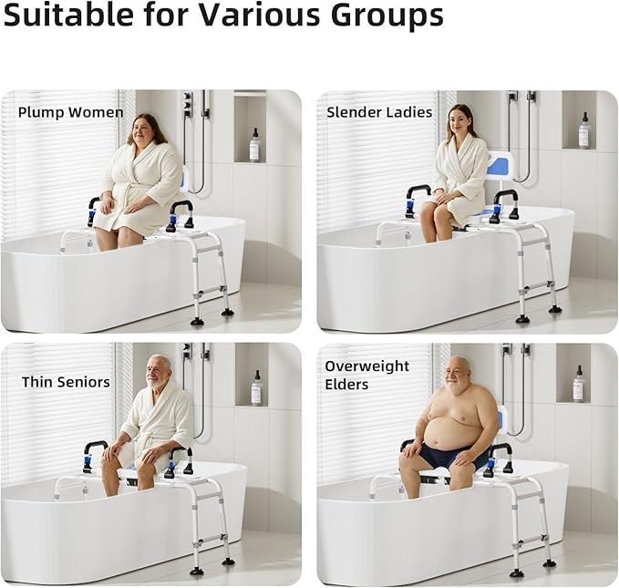 Tub Transfer Bench and Shower Chair with Non Slip Aluminum Body, FSA Eligible, Adjustable Seat Height and Cut Out Access, Holds Weight up to 500 Lbs