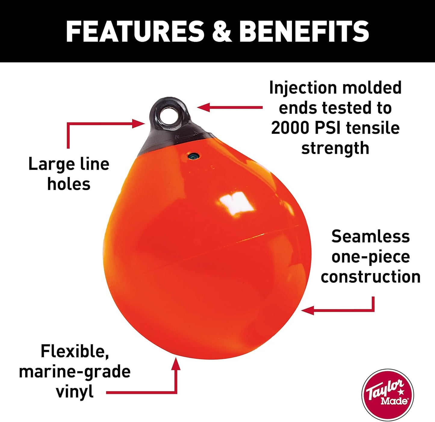 Taylor Made Products 61140 Tuff End Inflatable Vinyl Boat Buoy, Orange, 9 inch Diameter