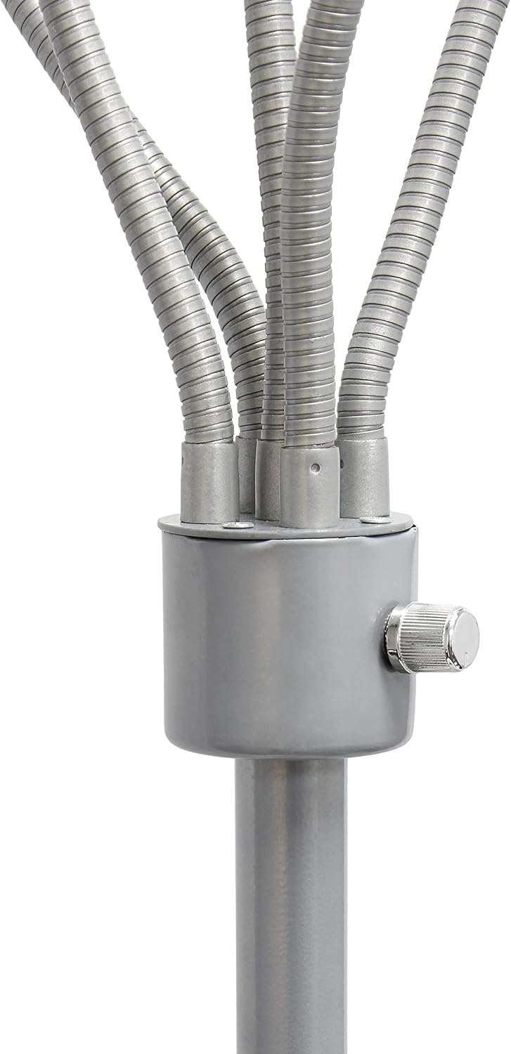 Simple Designs LF2006-SDM 67" Contemporary Multi Head Medusa 5 Light Adjustable Gooseneck Silver Floor Lamp with Primary Dark Multicolored Shades for Kids Bedroom Playroom Living Room Office