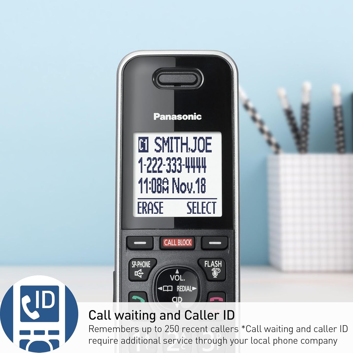 Panasonic Link2Cell Expandable Corded Cordless Phone with Digital Answering System & Smart Call Blocker, One Corded Base Unit and Two Cordless Handsets Black - KX-TGF882B