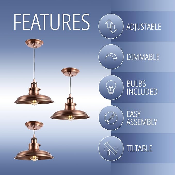 JONATHAN Y JYL9529A Bedford 11" Adjustable Iron Industrial Rustic LED Pendant, Bohemian, Classic, Coastal, Cottage, Farmhouse, Industrial, Rustic, Southwestern, Transitional, Kitchen, Foyer, Copper