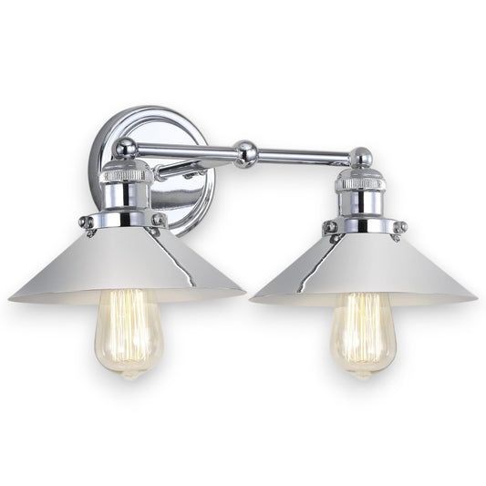 JONATHAN Y JYL7424A June 17.5" 2-Light Metal Shade Farmhouse Sconce Contemporary Transitional 2200K Edison 25W Bulbs Included for Bedroom Living Room Bathroom, Vanity Lighting, Chrome - Yalz Store