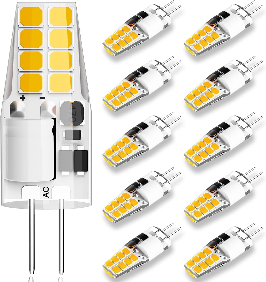12V G4 LED Bulb 3W Warm White – Bi-Pin LED Bulbs for Under Cabinet Lighting (10 Pack) - Yalz Store