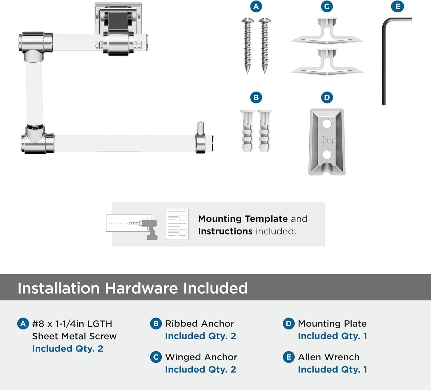 Amerock Glacio Chrome Towel Ring - Clear/Chrome Finish, 5-7/16 in Length, Bathroom & Kitchen Towel Holder