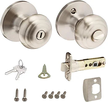 Satin Nickel Interior Door Knob with Lock & Key – Bedroom and Privacy Door Handle