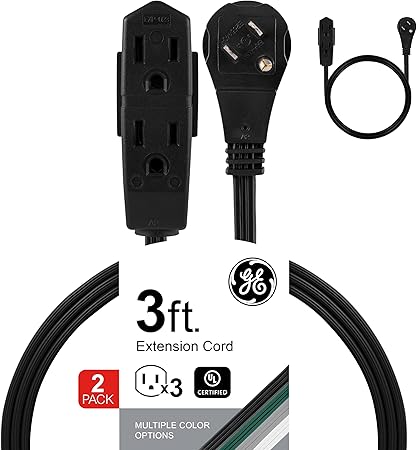 3ft Indoor Extension Cord – Low Profile Flat Plug Power Strip with 3 Grounded Outlets - Yalz Store