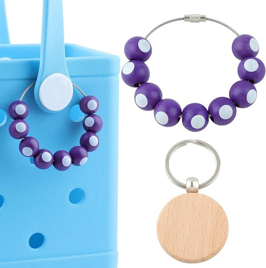 Billiard Charms for Bogg Bag, 2 Pcs Wooden Beads Sport Charms with Blank Wooden Keychain, Decorative Accessories Compatible with Beach Bag, Rubber Tote, Backpack