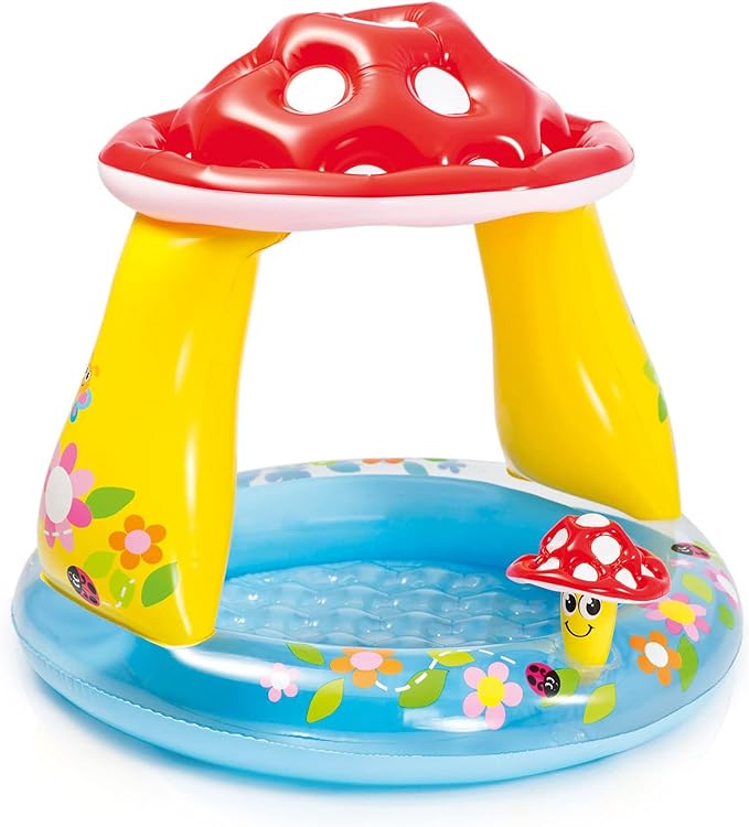 INTEX 57114EP Mushroom Baby Pool: Built-In Mushroom Shade â€“ Soft Inflatable Floor â€“ Durable Vinyl â€“ Ages 1-3 â€“ 40" x 35"