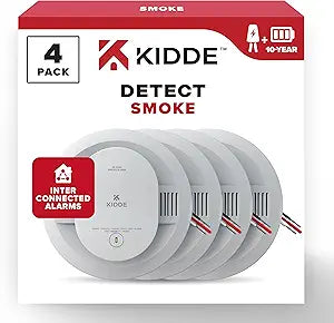Kidde Hardwired Smoke Detector, 10-Year Battery Backup, Interconnectable, LED Warning Light Indicators, 4 Pack