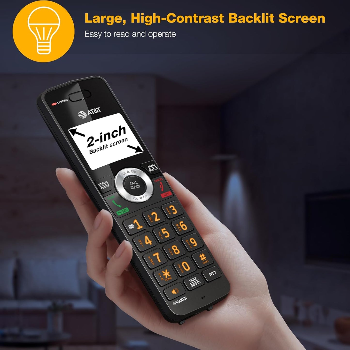 AT&T 4-Handset DECT 6.0 Expandable Cordless Home Phone with Large Display, Big Buttons, Answering Machine, Smart Call Blocker, Bluetooth Connect to Cell, Long Range, Caller ID, Speakerphone: DL72419