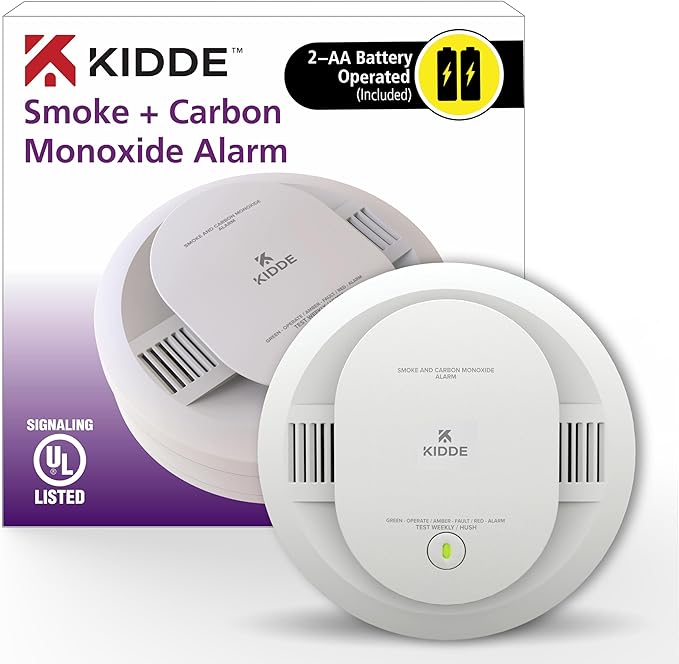Kidde Smoke & Carbon Monoxide Detector, AA Battery Powered, LED Warning Light Indicators, 2 Pack