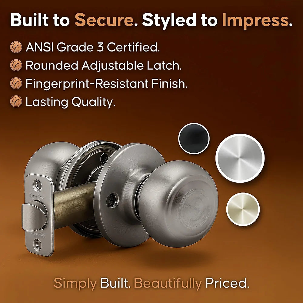Residential Passage Door Knob, Reversible Design, Satin Stainless Finish