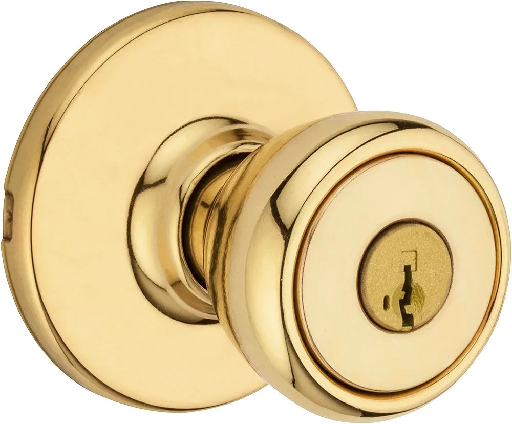 Exterior Key Lock Door Knob, Single Cylinder Entry Handle, Polished Brass Finish