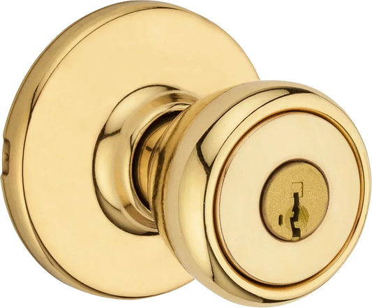 Exterior Key Lock Door Knob, Single Cylinder Entry Handle, Polished Brass Finish