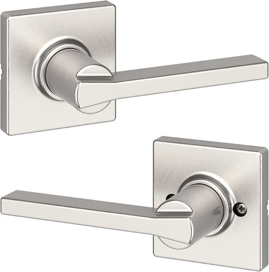Interior Passage Door Lever Handle, Non-Locking Reversible Design, Satin Nickel Finish