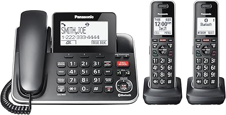 Panasonic Link2Cell Expandable Corded Cordless Phone with Digital Answering System & Smart Call Blocker, One Corded Base Unit and Two Cordless Handsets Black - KX-TGF882B