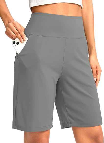 Women's Bermuda Long Shorts with Pockets High Waisted Knee Length Shorts for Women Walking Athletic Workout(Light Grey,XXL)