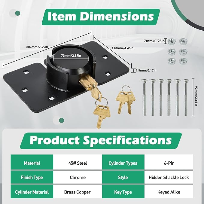 Pomunty Van Door Locks Heavy Duty Puck Lock w/Hasp High Security Hidden Shackle Padlocks Solid Steel Lock Garage Shed Door Locks w/2Keys for Trailer Truck, Black, 1 Pack