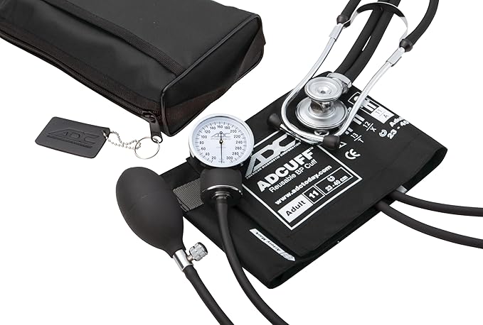 ADC Pro's Combo II SR Adult Pocket Aneroid/Scope Kit with Prosphyg 768 Blood Pressure Sphygmomanometer and Adscope Sprague 641 Stethoscope with Nylon Carrying Case, Black