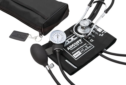 ADC Pro's Combo II SR Adult Pocket Aneroid/Scope Kit with Prosphyg 768 Blood Pressure Sphygmomanometer and Adscope Sprague 641 Stethoscope with Nylon Carrying Case, Black