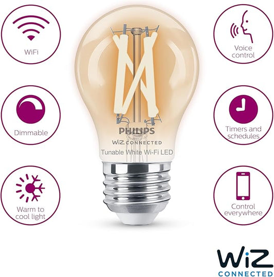 Philips 40-Watt Equivalent A15 Smart Wi-Fi Vintage Edison LED Light Bulb Tunable White 2700 (K) WiZ with Bluetooth (4-Pack)