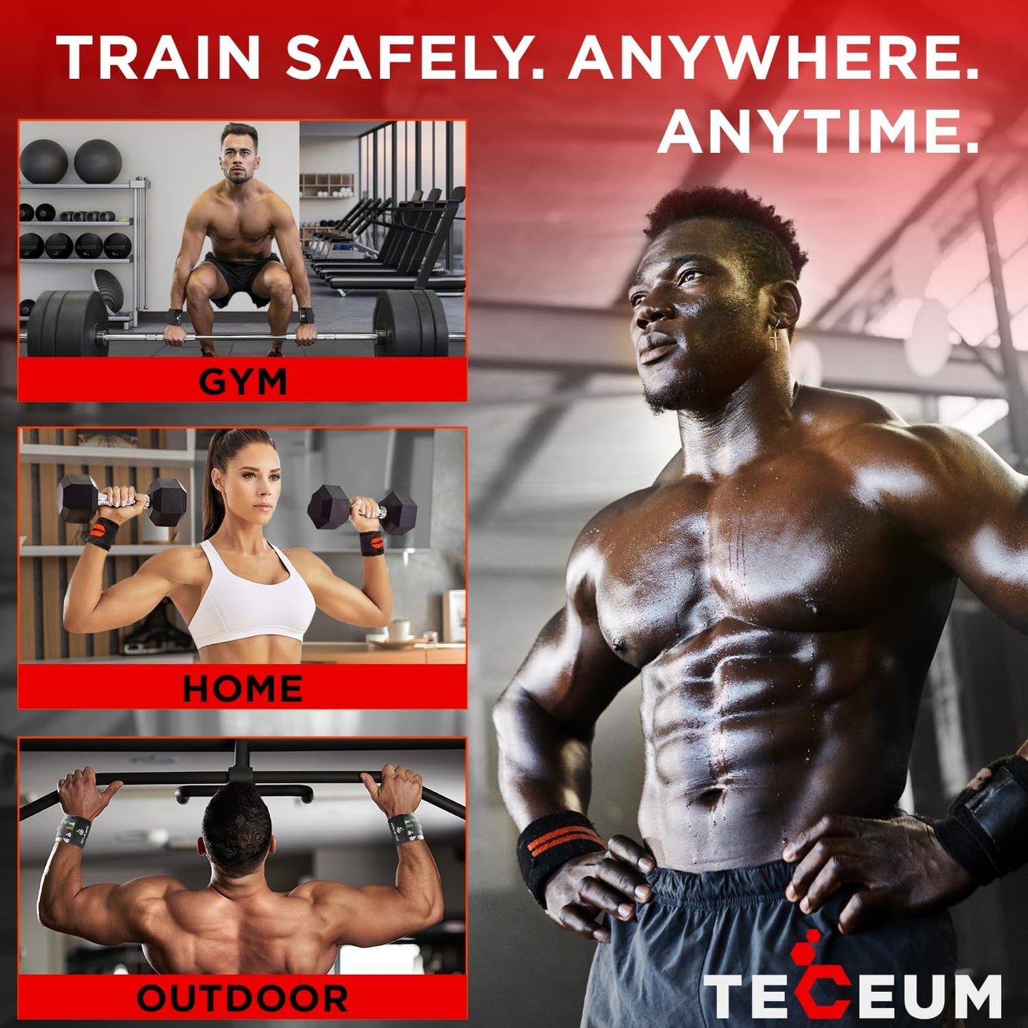 TECEUM Weightlifting Wrist Wraps with Thumb Loop â€“ Gray â€“ Queen of Lifts â€“ 18 inch â€“ Heavy-Duty Workout Wrist Support & Protection â€“ Ideal for Powerlifting, Strength Training, Bodybuilding