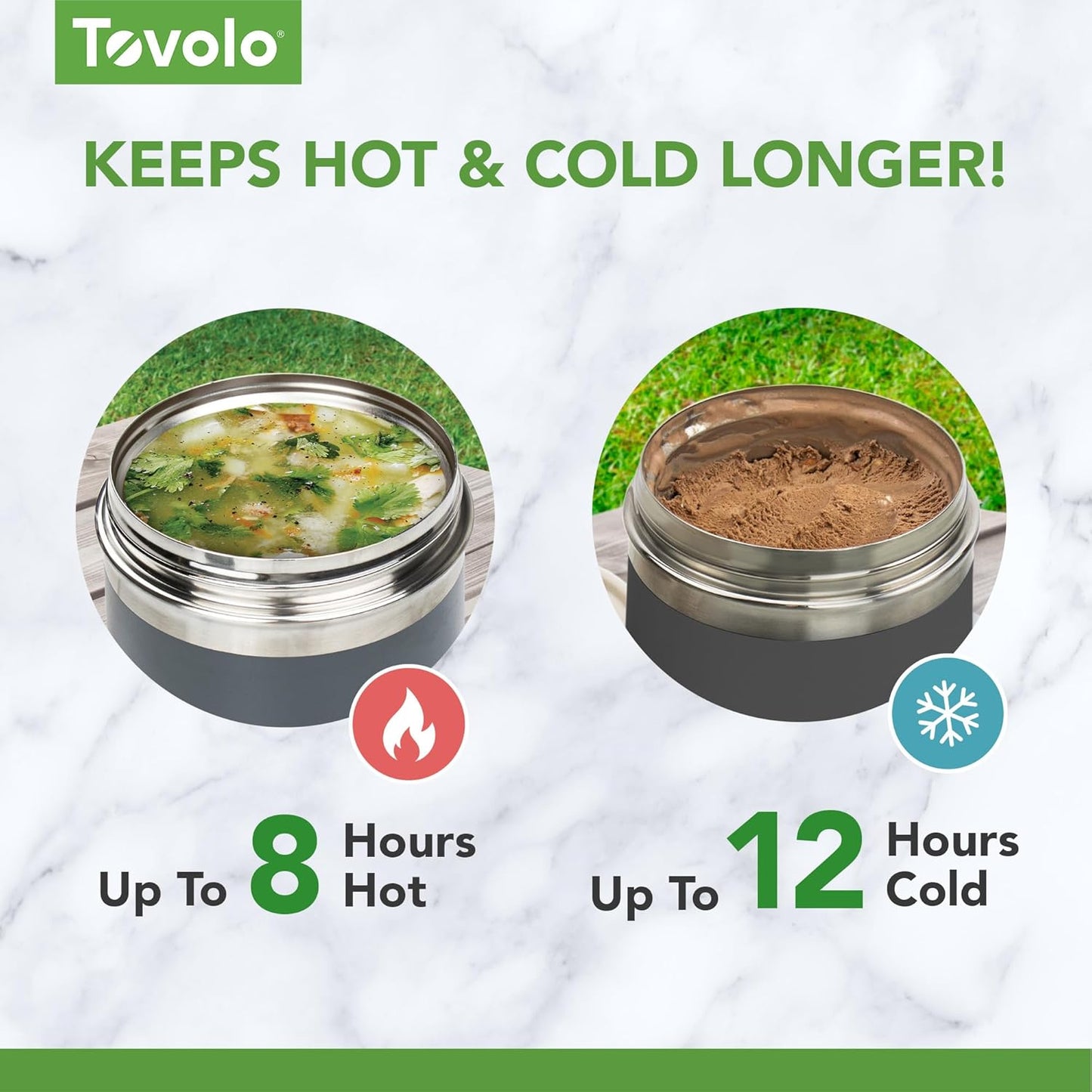 Tovolo 2 Quart Stainless Steel Traveler, Double-Wall Vacuum-Insulated Food Container, 2 Qt. Food Storage & Ice Cream Container, Easy-Carry Handle, Travel Mug for Hot Food & Cold Ice Cream, White