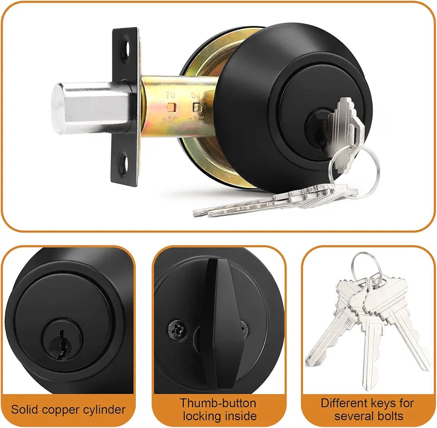 Flat Black Single Cylinder Deadbolt Lock with Keyed Entry – 3 Keys Included