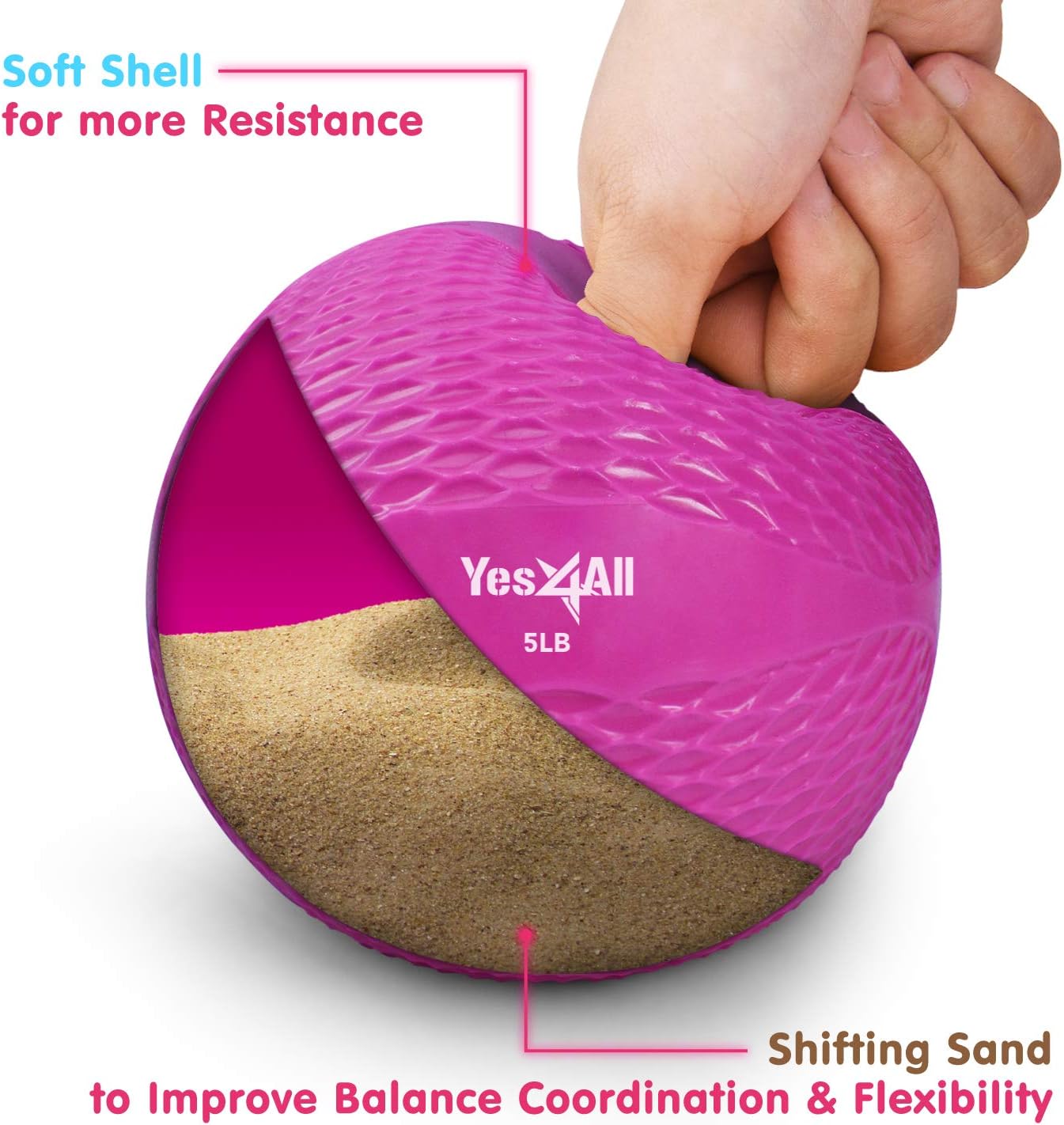 Yes4All Soft Weighted Toning Ball Knurl 5lb Pink