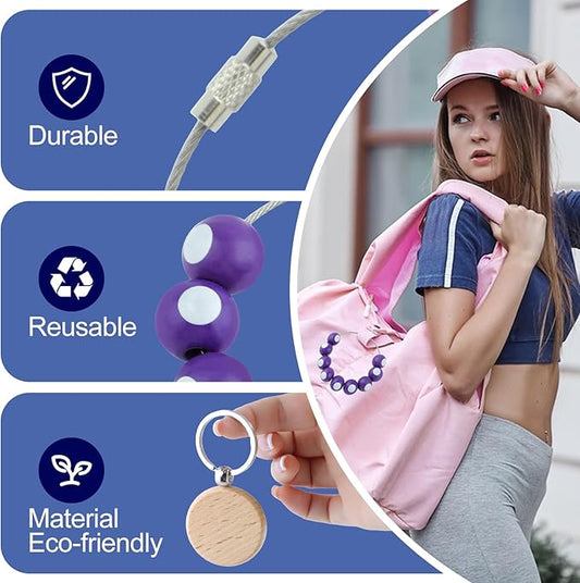 Billiard Charms for Bogg Bag, 2 Pcs Wooden Beads Sport Charms with Blank Wooden Keychain, Decorative Accessories Compatible with Beach Bag, Rubber Tote, Backpack