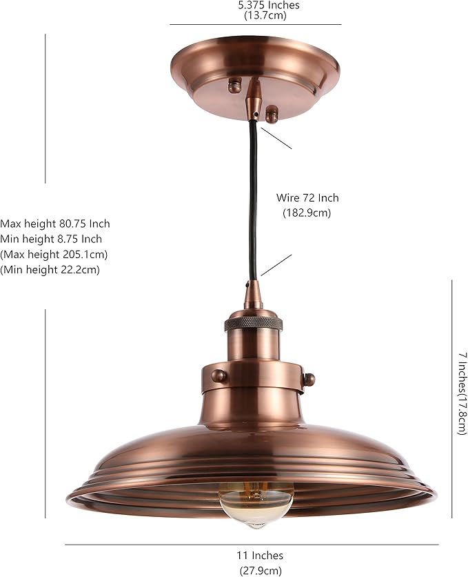 JONATHAN Y JYL9529A Bedford 11" Adjustable Iron Industrial Rustic LED Pendant, Bohemian, Classic, Coastal, Cottage, Farmhouse, Industrial, Rustic, Southwestern, Transitional, Kitchen, Foyer, Copper