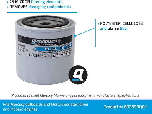 Quicksilver 802893Q01 Water Separating Fuel Filter for Mercury and Mariner Outboards and MerCruiser Stern Drive and Inboard Engines