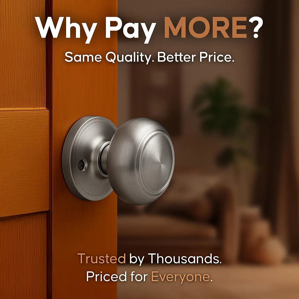 Residential Passage Door Knob, Reversible Design, Satin Stainless Finish