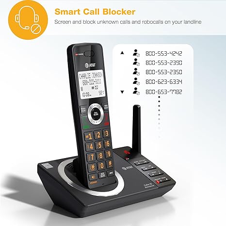AT&T 4-Handset DECT 6.0 Expandable Cordless Home Phone with Large Display, Big Buttons, Answering Machine, Smart Call Blocker, Bluetooth Connect to Cell, Long Range, Caller ID, Speakerphone: DL72419