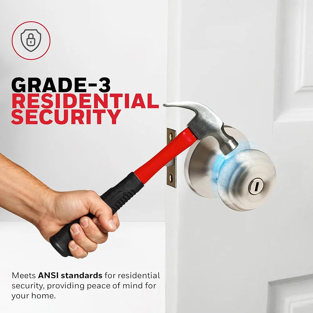 Satin Nickel Interior Door Knob with Lock & Key – Bedroom and Privacy Door Handle