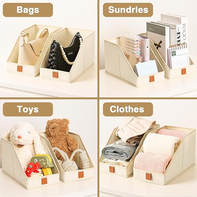 DIMJ Closet Organizers for Purses and Bag Storage, Small Storage Bins Foldable, Storage Baskets for Shelves, Wardrobe, Bedroom, Office - Fabric Cube Storage 4 Pack(Gray, 5.9 x 11.8 x 6.7 in)