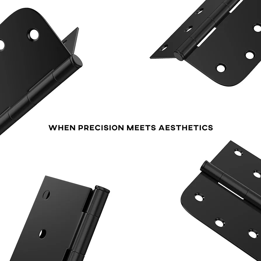 4-Inch Black Interior Door Hinges – 24 Pack, Matte Black Iron, Square & Round Corners