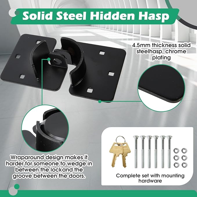 Pomunty Van Door Locks Heavy Duty Puck Lock w/Hasp High Security Hidden Shackle Padlocks Solid Steel Lock Garage Shed Door Locks w/2Keys for Trailer Truck, Black, 1 Pack