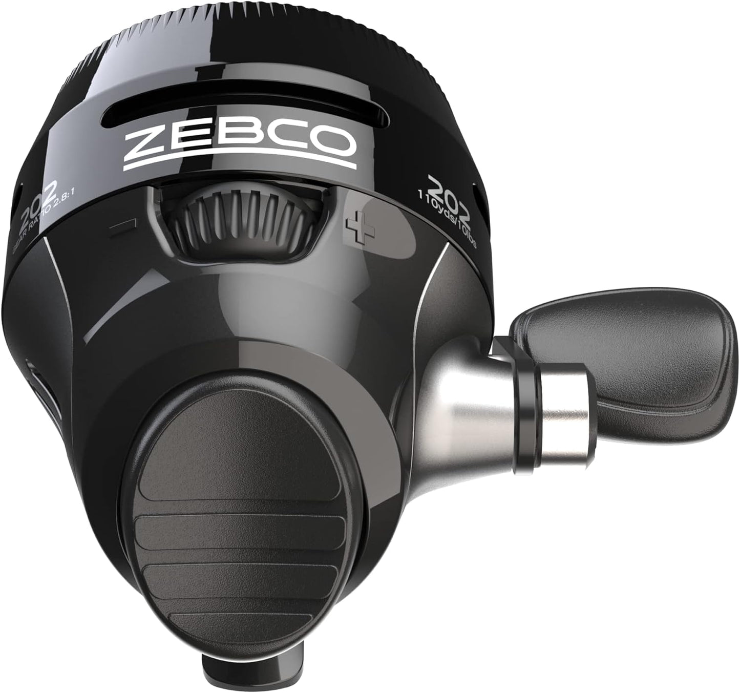 Zebco 202 Spincast Fishing Reel, Size 30 Reel, Right-Hand Retrieve, Durable All-Metal Gears, Stainless Steel Pick-up Pin, Pre-Spooled with 10-Pound Zebco Fishing Line, Black, Clam Packaging