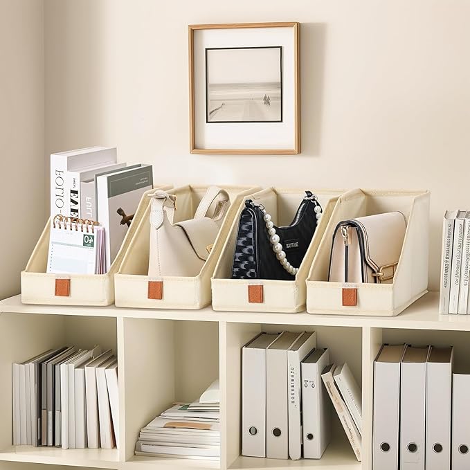 DIMJ Closet Organizers for Purses and Bag Storage, Small Storage Bins Foldable, Storage Baskets for Shelves, Wardrobe, Bedroom, Office - Fabric Cube Storage 4 Pack(Gray, 5.9 x 11.8 x 6.7 in)